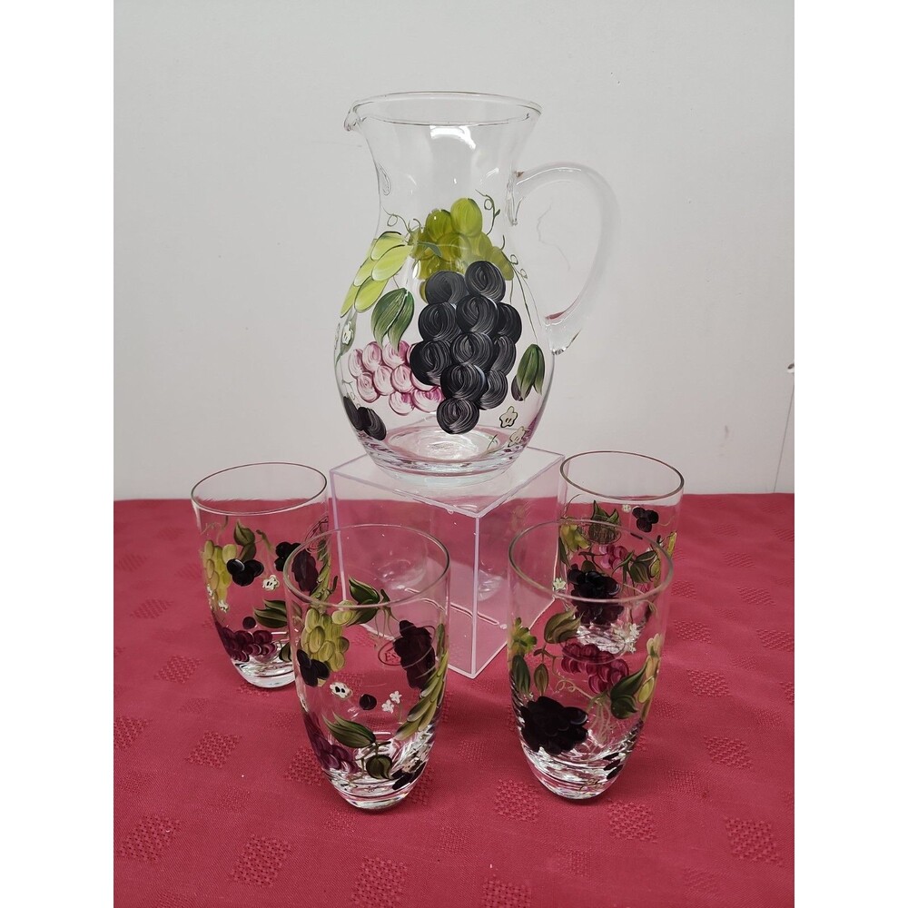 Vintage Handpainted Collection~Home Essentials 64 Oz Pitcher &12 Oz Tumblers NIB